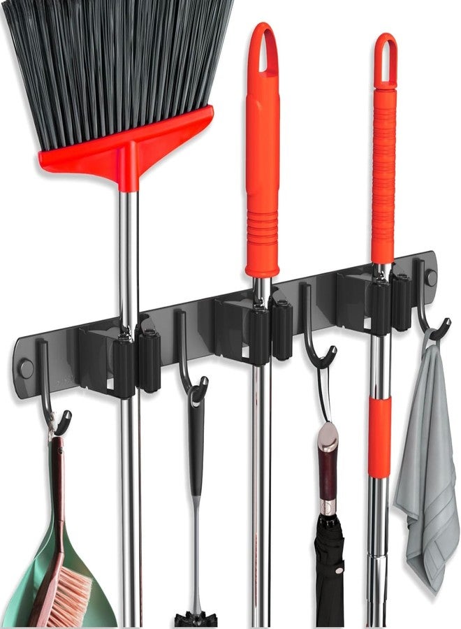 Xpandio Mop and Broom Holder Wall Mount, Upgraded Broom Organizer Wall Mount, Stainless Steel Broom Hanger for Home Kitchen Garden Laundry Garage (Black-3 Rack 4 hook) - Image 1