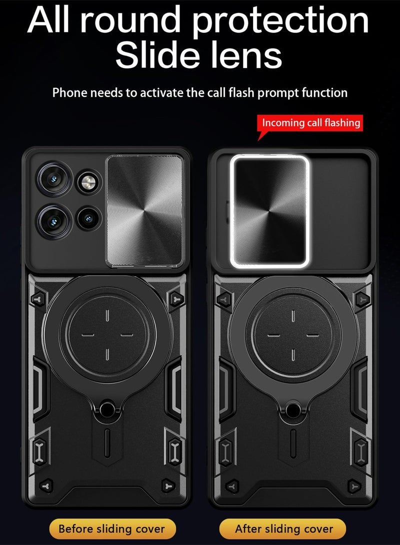 Mobile Phone Case Cover for Motorola Edge 50 5G, Slide Camera Lens Cover, 360°Rotating Kickstand Ring, Bumper Shockproof Phone Case，Compatible with Car Magnetic Mount Mobile Phone Case For Motorola Edge 50 5G Black  - Image 5