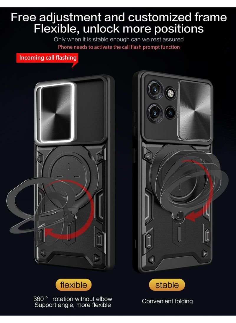 Mobile Phone Case Cover for Motorola Edge 50 5G, Slide Camera Lens Cover, 360°Rotating Kickstand Ring, Bumper Shockproof Phone Case，Compatible with Car Magnetic Mount Mobile Phone Case For Motorola Edge 50 5G Black  - Image 3