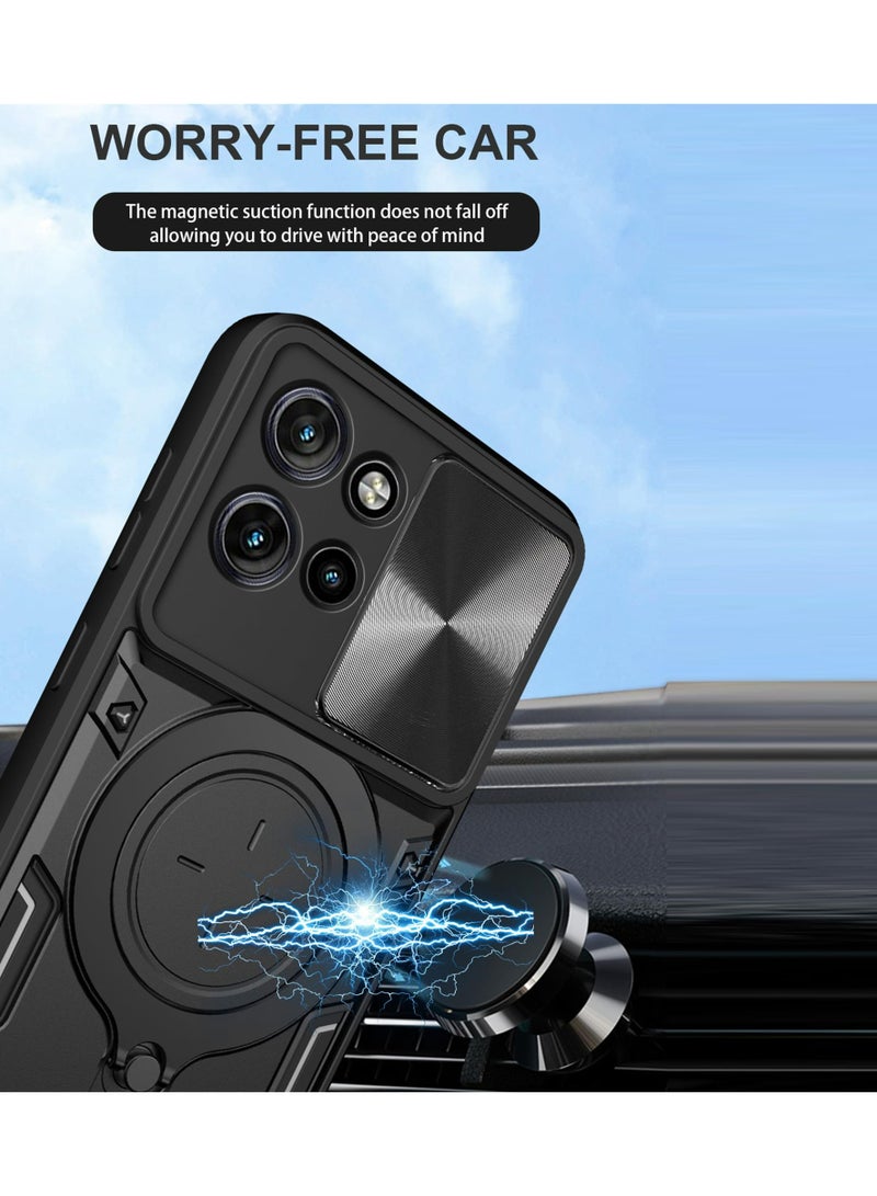 Mobile Phone Case Cover for Motorola Edge 50 5G, Slide Camera Lens Cover, 360°Rotating Kickstand Ring, Bumper Shockproof Phone Case，Compatible with Car Magnetic Mount Mobile Phone Case For Motorola Edge 50 5G Black  - Image 2