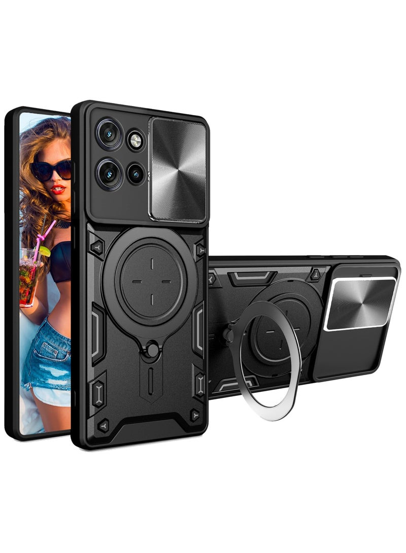 Mobile Phone Case Cover for Motorola Edge 50 5G, Slide Camera Lens Cover, 360°Rotating Kickstand Ring, Bumper Shockproof Phone Case，Compatible with Car Magnetic Mount Mobile Phone Case For Motorola Edge 50 5G Black  - Image 1