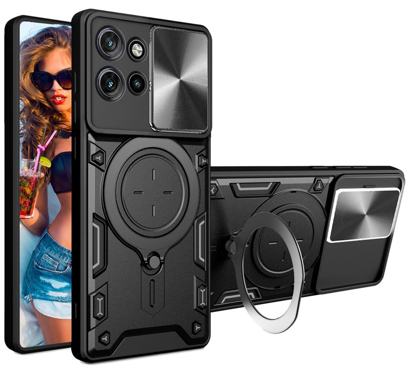 مناسبة لأنّ موتورولا حافة 50 5G الهاتف المحمول حالة الغطاء ، انزلاق الكاميرا عدسة الغطاء ، 360 درجة قوس الدورية خاتم ، صدمة برهان الهاتف المحمول حالة ، متوافق مع موتورولا حافة 50 5G الأسود الهاتف المحمول حالة - Image 1