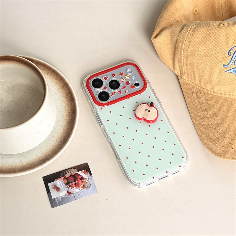Fresh Mint Green Polka Dot Three-Dimensional Red Apple 17Promax Mobile Phone Case Suitable for Iphone16Pro Double Layer 15 - Image 5