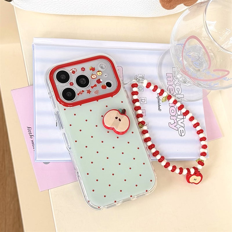Fresh Mint Green Polka Dot Three-Dimensional Red Apple 17Promax Mobile Phone Case Suitable for Iphone16Pro Double Layer 15 - Image 3