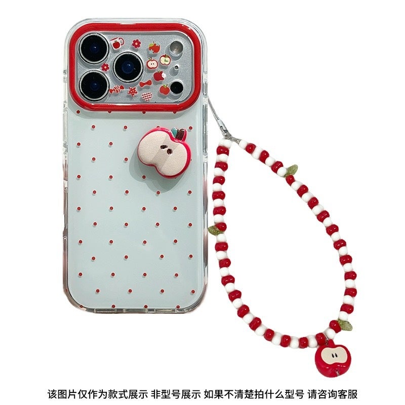Fresh Mint Green Polka Dot Three-Dimensional Red Apple 17Promax Mobile Phone Case Suitable for Iphone16Pro Double Layer 15 - Image 1