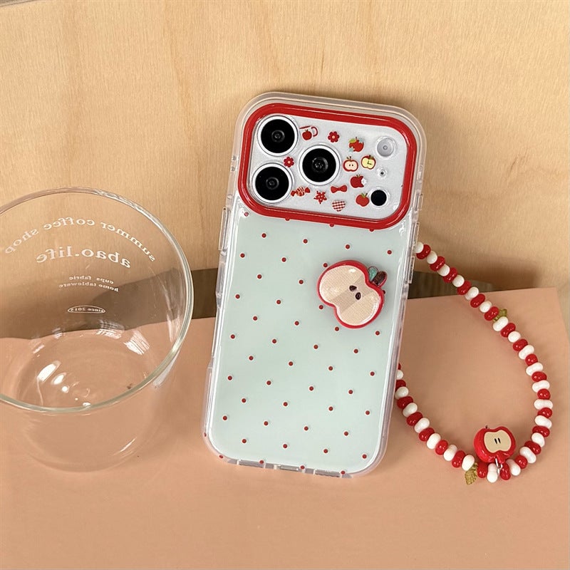 Fresh Mint Green Polka Dot Three-Dimensional Red Apple 17Promax Mobile Phone Case Suitable for Iphone16Pro Double Layer 15 - Image 4