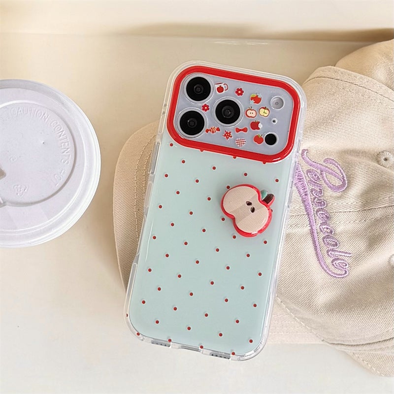 Fresh Mint Green Polka Dot Three-Dimensional Red Apple 17Promax Mobile Phone Case Suitable for Iphone16Pro Double Layer 15 - Image 2