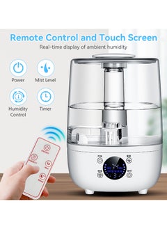 Perfin Air Humidifier, 4L Smart Humidifier with Remote & Touch Control, Adjustable Mist 360° Dual Nozzle,  Constant Humidity Mode and Timer, Essential Oil Function, Cool Mist Humidifier Air Purifier for Bedroom, Baby  - Image 3