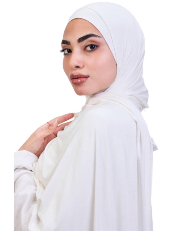 طرحة الجيل القطن الفاخرة ببندانة رباط مريحة - طول 2 متر، عرض 60 سم - ألوان سادة، خامة جيل بيور قطن 100% بدون خياطة.  - Image 2