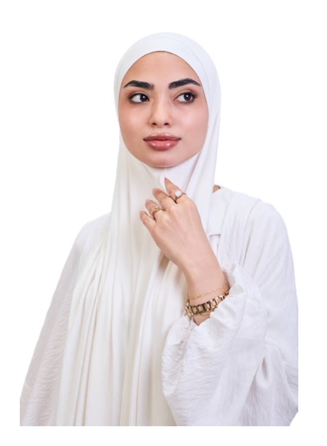 طرحة الجيل القطن الفاخرة ببندانة رباط مريحة - طول 2 متر، عرض 60 سم - ألوان سادة، خامة جيل بيور قطن 100% بدون خياطة.  - Image 3
