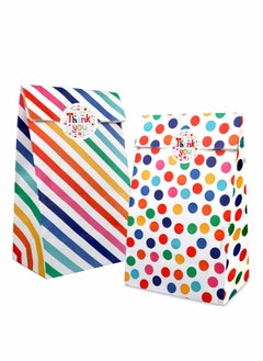 Excefore Kraft Paper Party Bags 20 PCS Rainbow Dots and Stripe Party Favor Bags, Candy Grocery Goodie Gift Treat Bags With 20PCS Thank You Stickers for Birthday Wedding Party  - Image 1