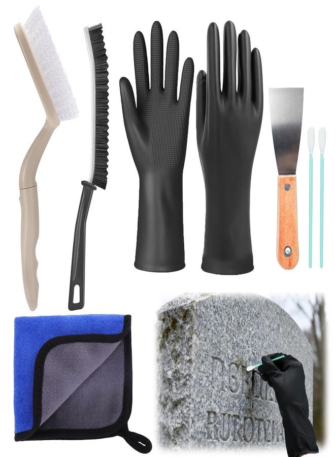 XANGNIER Gravestone Cleaning Kit,Headstone Cleaner Brush Tools for Cleaning Graves,Cemetery Headstones,Tombstone,Granite Grave Stone-Includes Crevice Brush,Towel,Gloves,Scraper,Flat-Tip Cotton Swab - Image 1