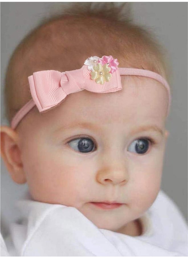 ANZAILALA ANZAILALA Baby Girl Flower Headbands Set, 4pcs Elastic Floral Hair Band, Bows Wrap for Infant Newborn Toddler  - Image 3