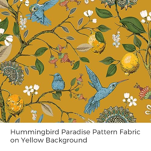 Topfinel 90 Inches Long Curtains & Drapes 2 Panels, Unique Nature Luxury Elegant Colorful Dark Floral Hummingbird Patterned Rustic Mustard Yellow Grommet Drapes for Classroom Room Office Closet 52x90 - Image 3