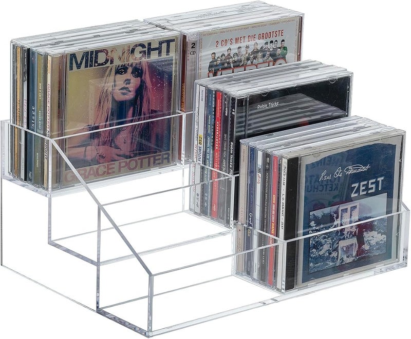 MyGift 3 Tier Modern Premium Clear Acrylic Cascading CD Storage Rack, Tabletop Compact Disc Case Holder, Media Organizer Display Stand Holds Up to 36 Jewel Cases - Image 1