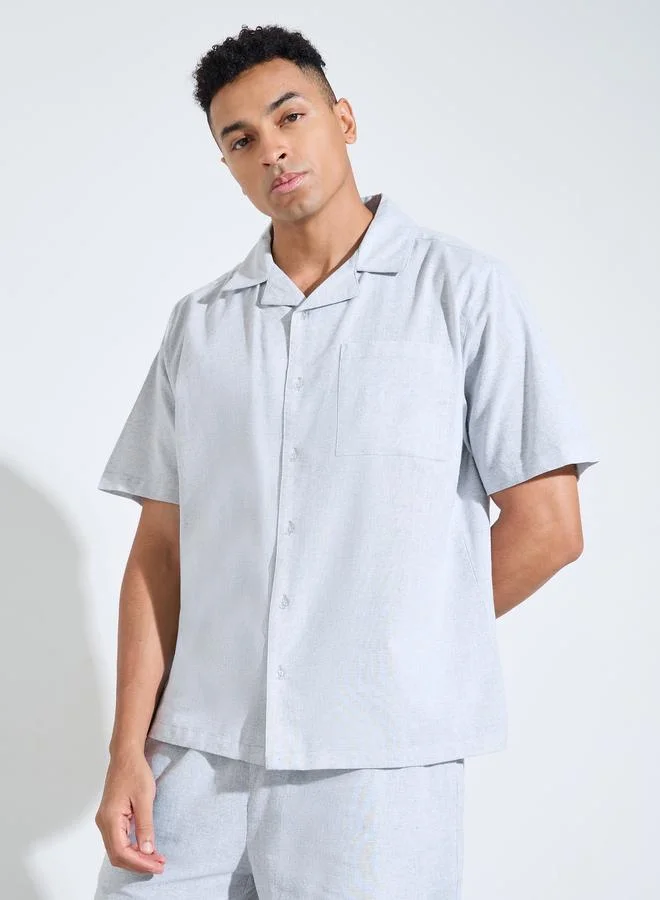 Styli Grey Solid Short Sleeves Pocket Detail Shirt and Shorts Pyjama Set