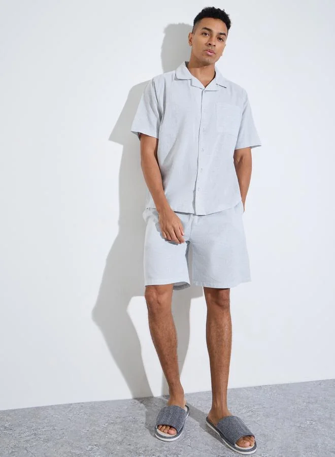 Styli Grey Solid Short Sleeves Pocket Detail Shirt and Shorts Pyjama Set
