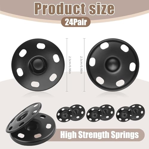 Fampery 24Set 1Inch/25mm Large Sew-on Snap Buttons for Clothes - Sew on Snaps Sewing Snaps for Fabric - Metal Snaps Fasteners Press Studs Buttons for Sewing Clothing, Black - Image 2