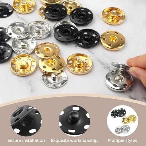 Fampery 24Set 1Inch/25mm Large Sew-on Snap Buttons for Clothes - Sew on Snaps Sewing Snaps for Fabric - Metal Snaps Fasteners Press Studs Buttons for Sewing Clothing, Black - Image 4
