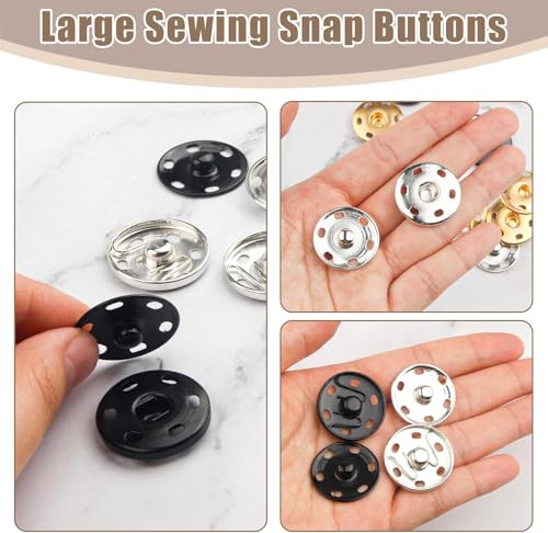 Fampery 24Set 1Inch/25mm Large Sew-on Snap Buttons for Clothes - Sew on Snaps Sewing Snaps for Fabric - Metal Snaps Fasteners Press Studs Buttons for Sewing Clothing, Black - Image 5