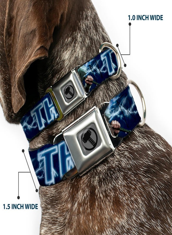 Buckle Down Dog Collar Seatbelt Buckle Avengers Thor Hammer Action Pose Galaxy Blues White 18 to 32 Inches 1.5 Inch Wide, DC-WTH023-WL - Image 2