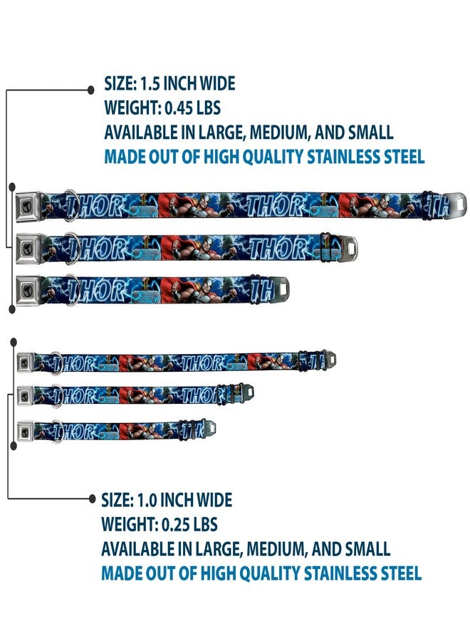 Buckle Down Dog Collar Seatbelt Buckle Avengers Thor Hammer Action Pose Galaxy Blues White 18 to 32 Inches 1.5 Inch Wide, DC-WTH023-WL - Image 3