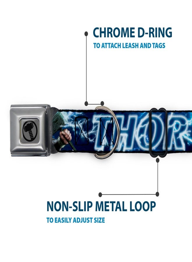 Buckle Down Dog Collar Seatbelt Buckle Avengers Thor Hammer Action Pose Galaxy Blues White 18 to 32 Inches 1.5 Inch Wide, DC-WTH023-WL - Image 5