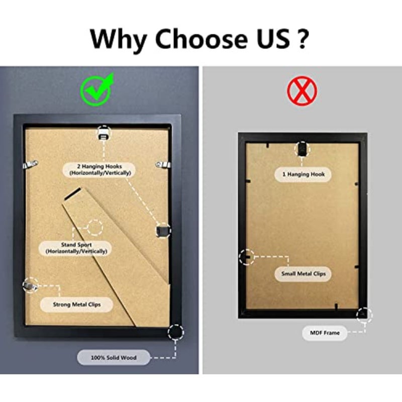 Picture Frame, A4, Wooden Picture Frame with Plexi Glass, Transparent Sheet, Large Poster/Document Frame for Family/Christmas, 21 x 29.7 cm, 2 Pieces, Natural - Image 5