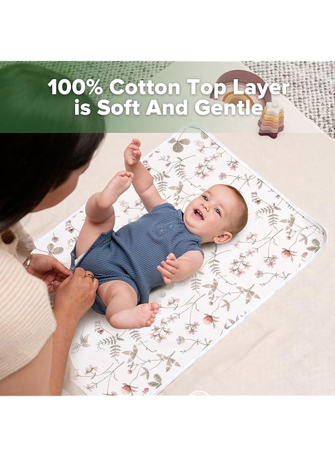 haakaa Waterproof Changing Pad Liners Portable Baby Changing Pad Cover Diaper Changing Mat Reusable 100% Cotton Ultra Soft Breathable Vintage Garden (1 Pc 19.5" X 27.5" ) - Image 2