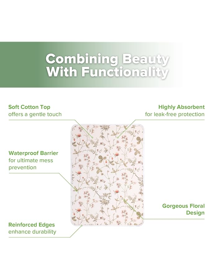 haakaa Waterproof Changing Pad Liners Portable Baby Changing Pad Cover Diaper Changing Mat Reusable 100% Cotton Ultra Soft Breathable Vintage Garden (1 Pc 19.5" X 27.5" ) - Image 4