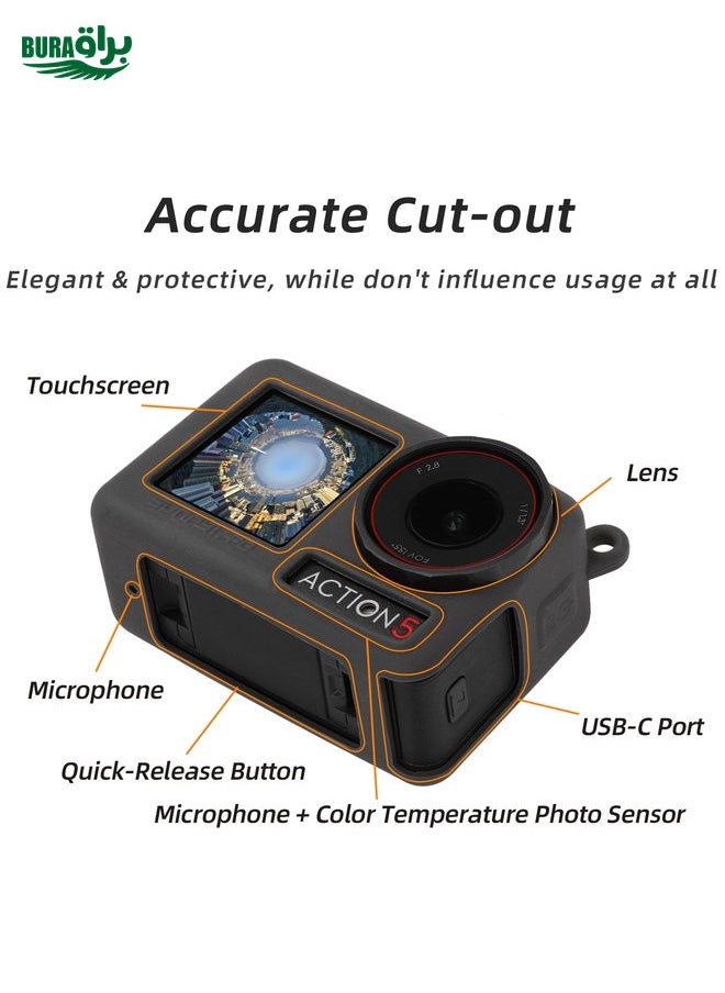 BURAQ For DJI Osmo Action 5 Pro Sunnylife Silicone Protective Case Scratch-proof Camera Cover with Lanyard (Black)  - Image 3