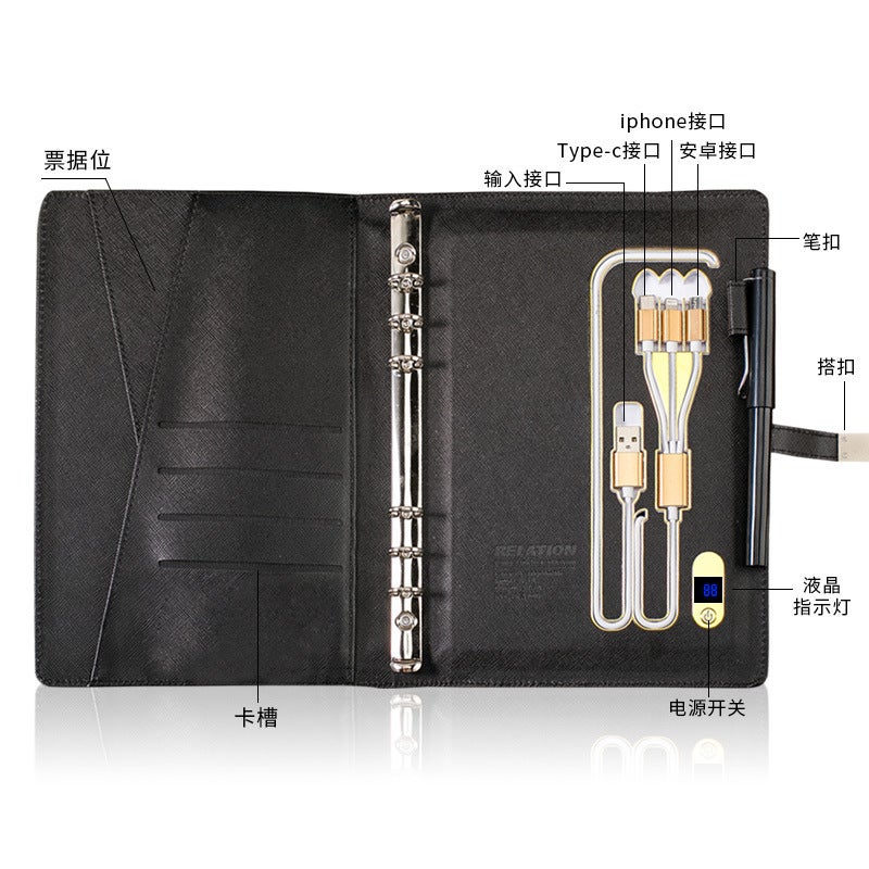 Carefully Selected Company Creative Gift A5 Wireless Charging Notebook Mobile Power Supply With U Disk Set Printed Logo - Image 4