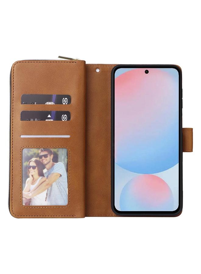 اس-توب جراب لهاتف Samsung Galaxy A56 5G مزود بـ 9 فتحات للبطاقات وحقيبة محفظة بسحاب من الجلد - Image 4