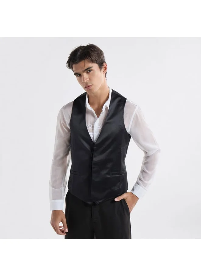 FAV Solid Sleeveless Waistcoat with Concealed Button Placket