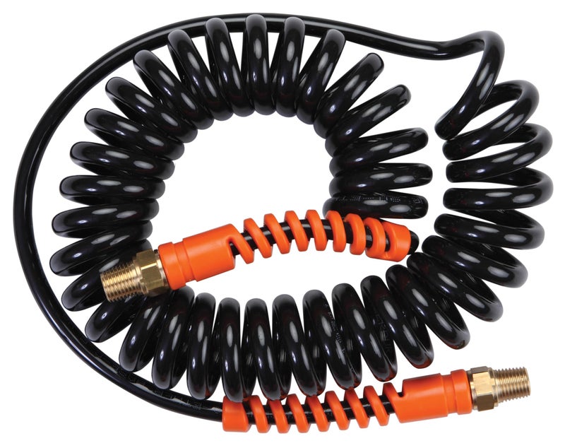 GROZ Polyurethane Coil Hose with Solid brass swivel fittings| Ideal for use on assembly lines with air tools, body shops etc. |Working Pressure: 10 Bar | Overall Length: 20’| PUH/10BO/20/3-8/BSP - Image 3