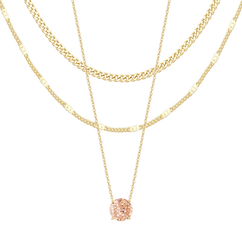 WomenGifts November Created Citrine (Golden Yellow) Layered Necklace Set, 14K Gold Plated Birthstone Pendant with Choker Cuban Link & Satellite Chain, Personalized Jewelry Gift - Image 1