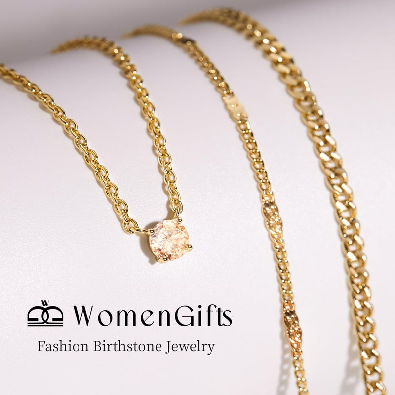 WomenGifts November Created Citrine (Golden Yellow) Layered Necklace Set, 14K Gold Plated Birthstone Pendant with Choker Cuban Link & Satellite Chain, Personalized Jewelry Gift - Image 3