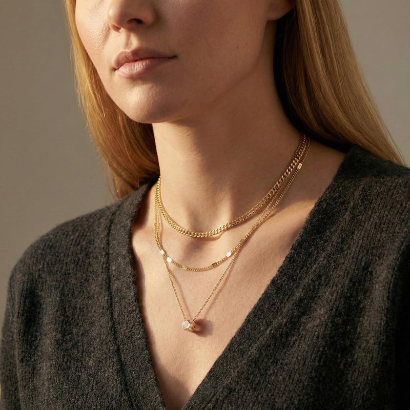 WomenGifts November Created Citrine (Golden Yellow) Layered Necklace Set, 14K Gold Plated Birthstone Pendant with Choker Cuban Link & Satellite Chain, Personalized Jewelry Gift - Image 2