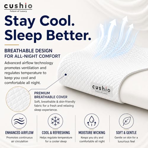 CUSHIO Cervical Memory Foam Pillow for Neck Pain Relief | Cervical Butterfly Pillow with Ergonomic Contour Design | Orthopedic Neck Support Pillow for Sleeping (White) - Image 4