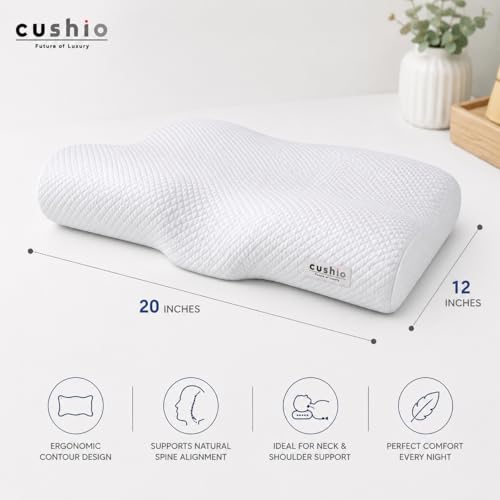 CUSHIO Cervical Memory Foam Pillow for Neck Pain Relief | Cervical Butterfly Pillow with Ergonomic Contour Design | Orthopedic Neck Support Pillow for Sleeping (White) - Image 5