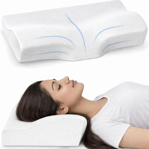 CUSHIO Cervical Memory Foam Pillow for Neck Pain Relief | Cervical Butterfly Pillow with Ergonomic Contour Design | Orthopedic Neck Support Pillow for Sleeping (White) - Image 1