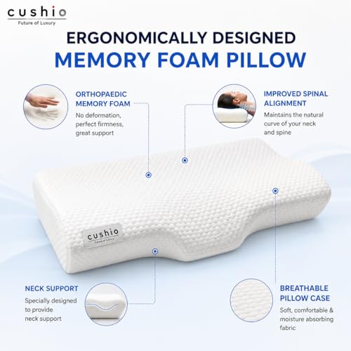 CUSHIO Cervical Memory Foam Pillow for Neck Pain Relief | Cervical Butterfly Pillow with Ergonomic Contour Design | Orthopedic Neck Support Pillow for Sleeping (White) - Image 3