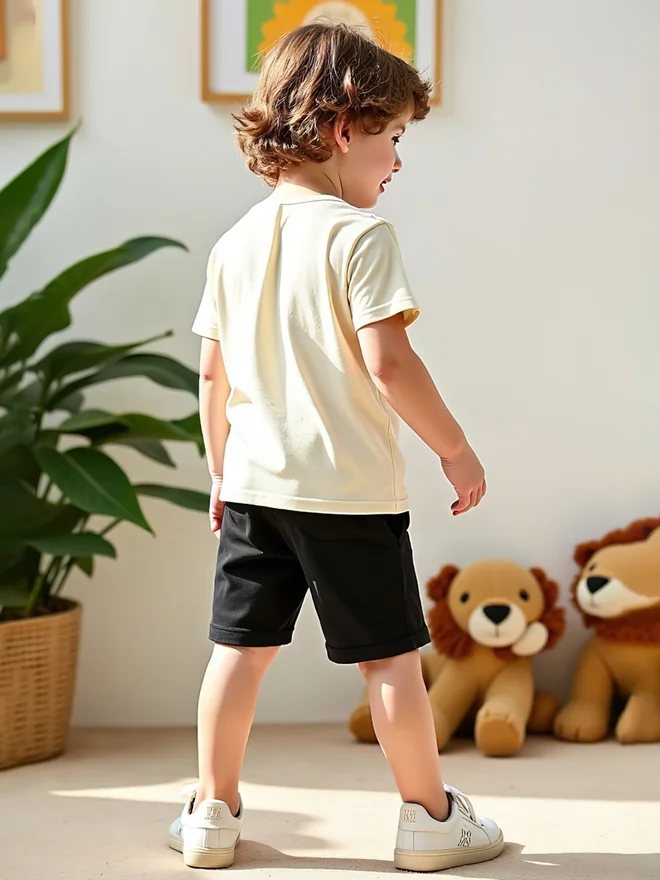 Take Two Take Two Kids 2pcs Printed Short Sleeve T-Shirt and Black Shorts Set