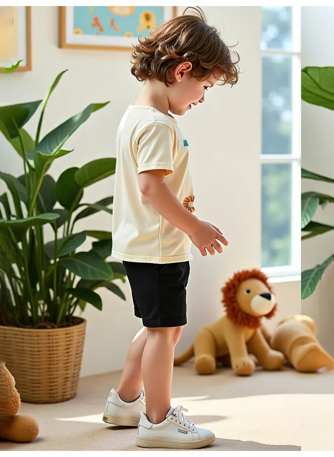 تايك تو Take Two Kids 2pcs Printed Short Sleeve T-Shirt and Black Shorts Set