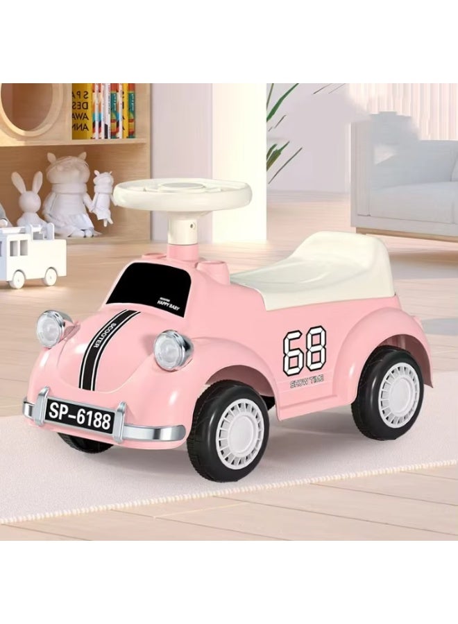 متجر 7 سيارة ركوب أطفال بشكل كلاسيكي – سكوتر توازن بأربع عجلات صامتة ومقعد مريح – تصميم آمن مع مقود قابل للدوران ومساند خلفية للحماية – لعبة مثالية للتسلية وتعلم القيادة - Image 2