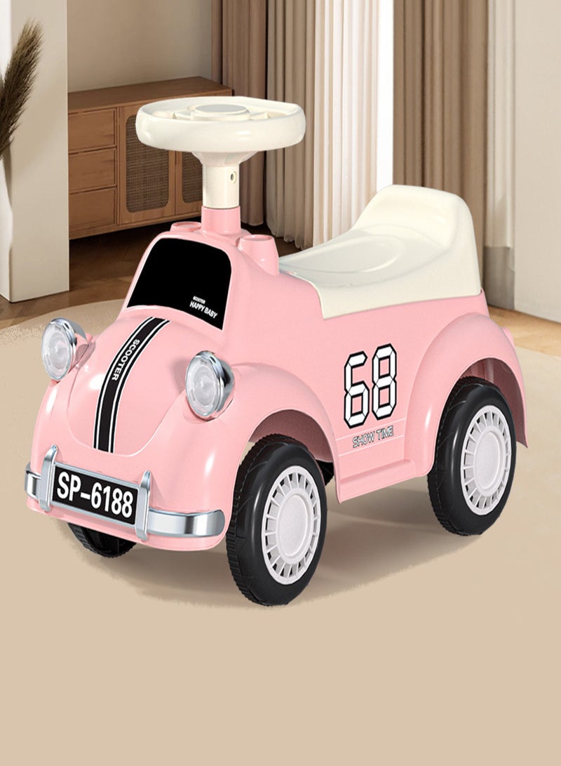 متجر 7 سيارة ركوب أطفال بشكل كلاسيكي – سكوتر توازن بأربع عجلات صامتة ومقعد مريح – تصميم آمن مع مقود قابل للدوران ومساند خلفية للحماية – لعبة مثالية للتسلية وتعلم القيادة - Image 1