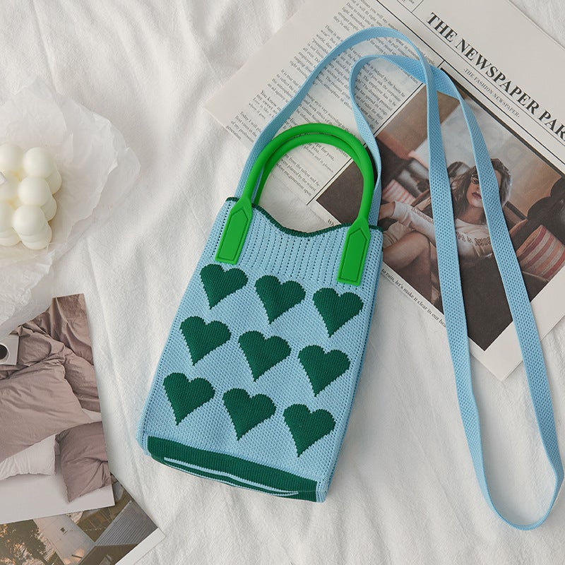 Hand-Held Mobile Phone Bag To Improve Appearance, Knitted Forest Style Fashion Contrasting Color New Cartoon Filled Crossbody Bag For Women Korean Style Bag - Image 1