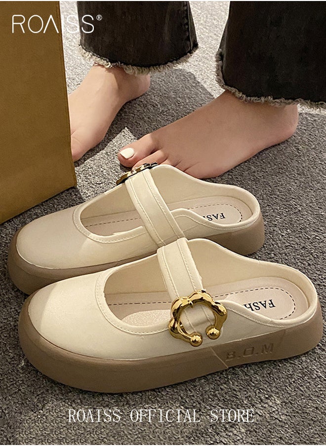 roaiss New Closed-Toe Slippers for Women Trendy One Strap Outer Wear Sandals Ladies Thick Sole Colorblocked Beach Flat Sandals Outer Wear Slipper with Decorative Buckle  - Image 3
