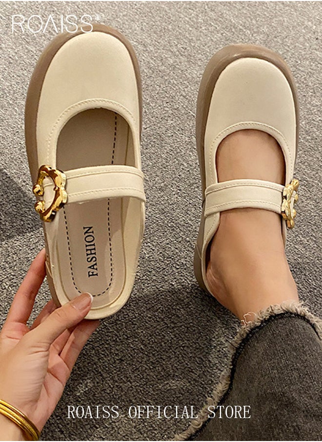 roaiss New Closed-Toe Slippers for Women Trendy One Strap Outer Wear Sandals Ladies Thick Sole Colorblocked Beach Flat Sandals Outer Wear Slipper with Decorative Buckle  - Image 5