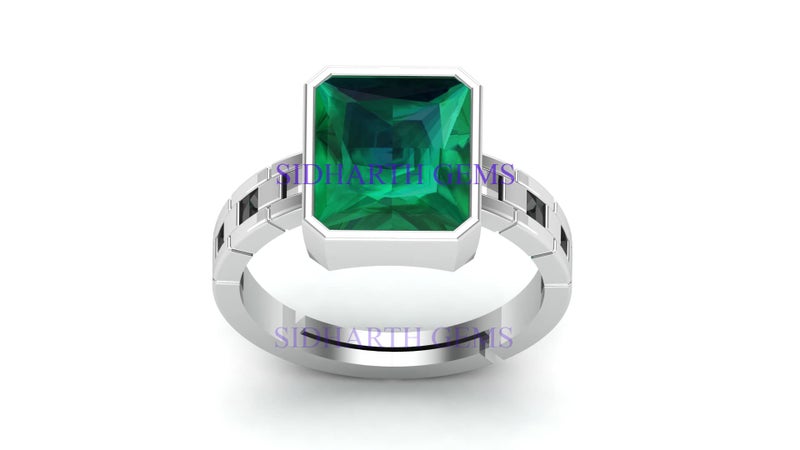 SIDHARTH GEMS Natural Panna Astrological Ring 6.25 Ratti 5.30 Carat Genuine and Certified Emerald Adjustable Silver Plated Ring for Women's and Men's - Image 1